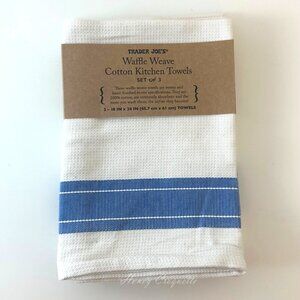 Trader Joe’s Blue Waffle Weave Cotton Kitchen Towels Set Of 3